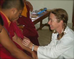 Heidi Treating Monks in Nepal